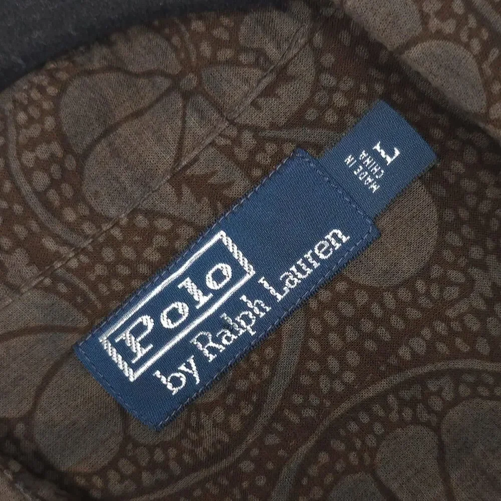 POLO RALPH‎ LAUREN Mens Paisley Camp Shirt LARGE Brown Button 100% Cotton